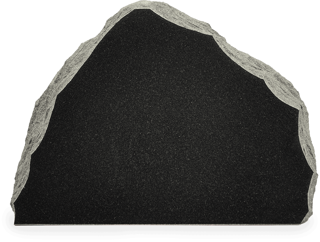 Black Granite Memorial Stone Black granite memorial stone with polished face and natural rough edges