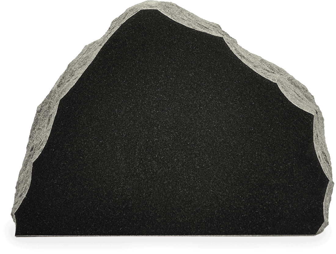 Black granite memorial stone with polished face and natural rough edges